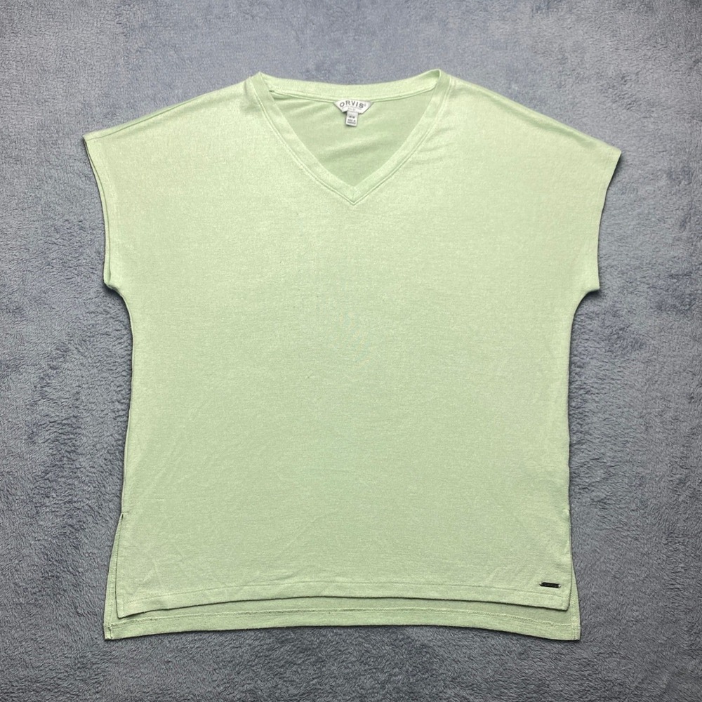 Orvis Shirt Womens Medium Mint Green V-Neck Knit T-Shirt Short Sleeve
